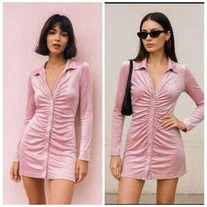 Free People Shayla Velvet Mini Dress Womens XS Pink Valentines Day Sexy Collared